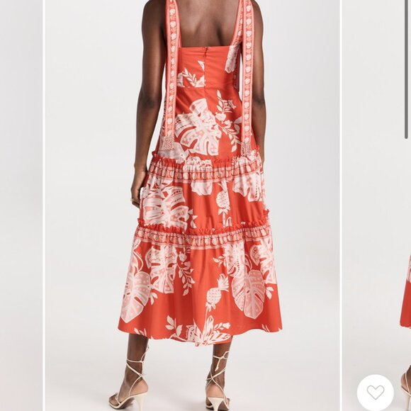 Farm Rio Lace Monsteras Red Midi Dress - Picture 2 of 4